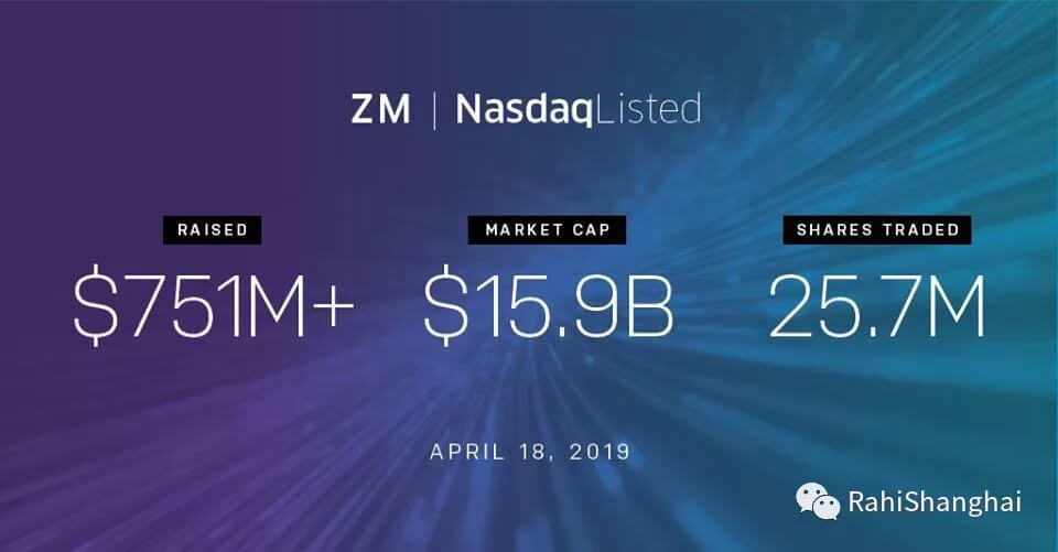 上市第一天，Zoom（股票代码：ZM）上涨超过72%