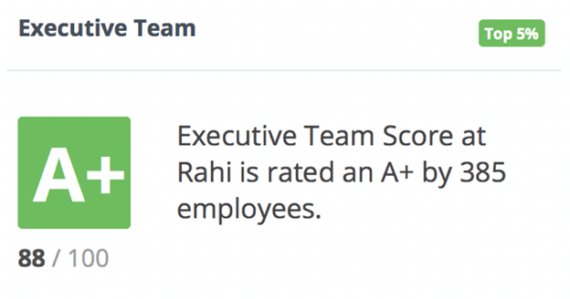 瑞技决策团队获得了385位瑞技员工的A+评分